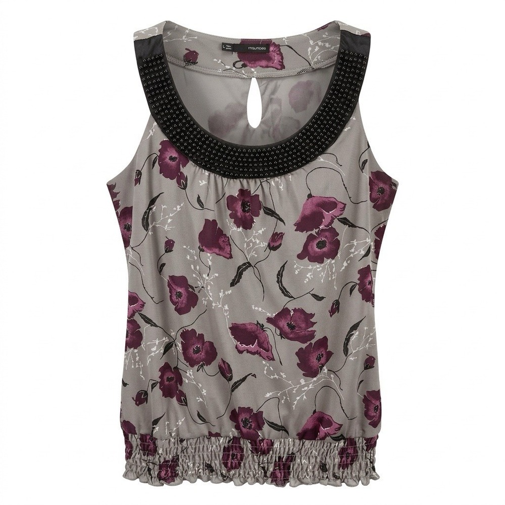Maurices Sleeveless Beaded Scoop Neck Floral Top Size L Feminine Dainty Fairy